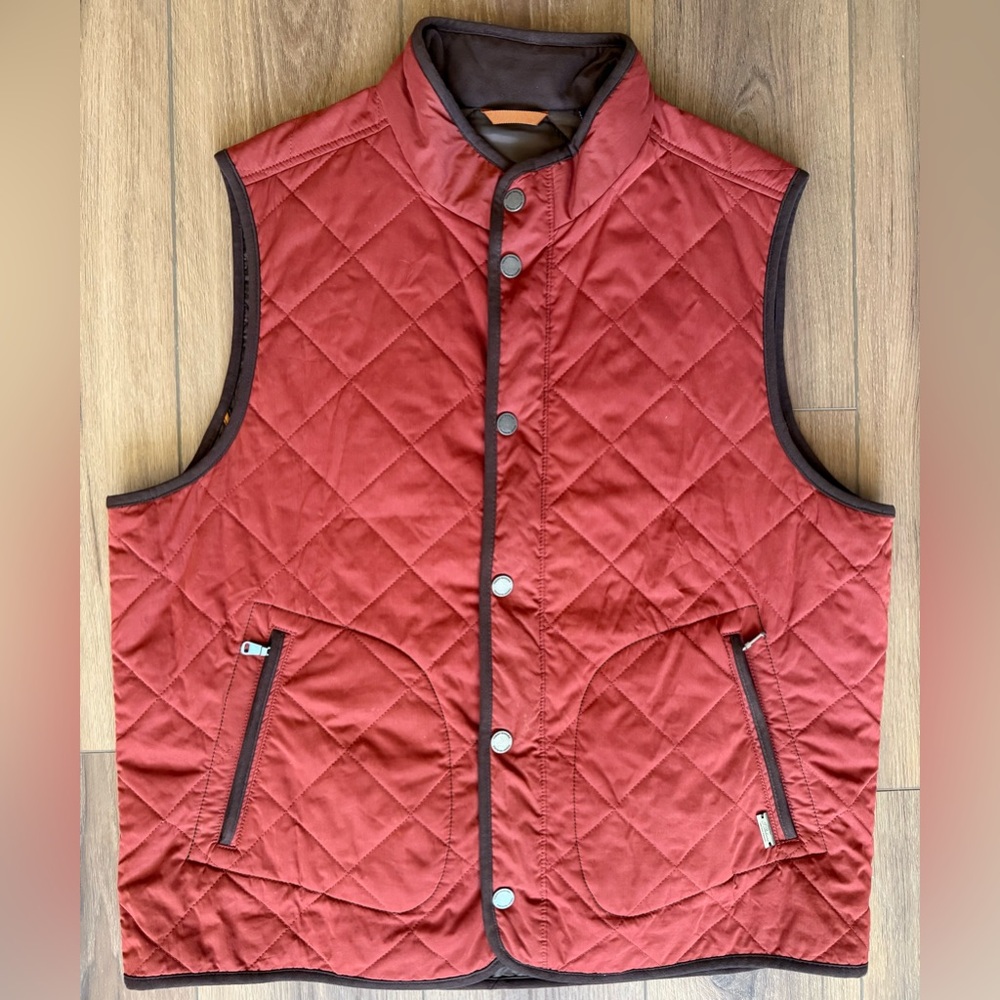 Tommy Bahama Vest Sz L Burnt Orange Brown Quilted Jacket Classic Preppy Snap